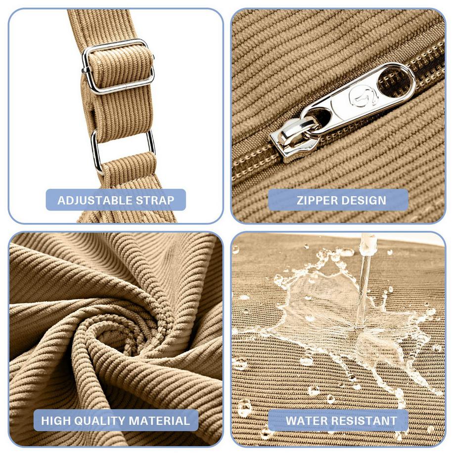 Only-bags.store Borsa a tracolla in velluto a coste con cerniera Shopper impermeabile  