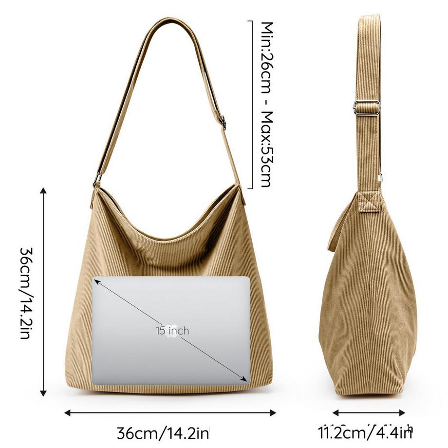 Only-bags.store Borsa a tracolla in velluto a coste con cerniera Shopper impermeabile  