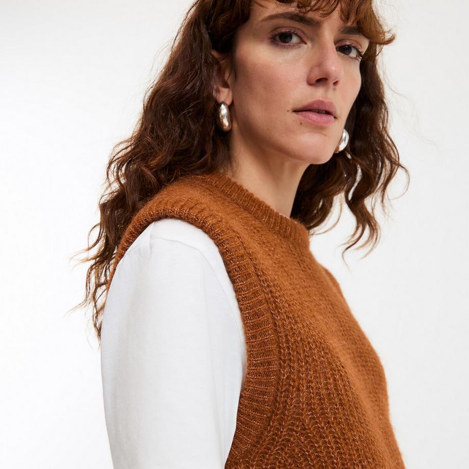 La Redoute Collections Pull sans manches col rond en alpaga mélangé  