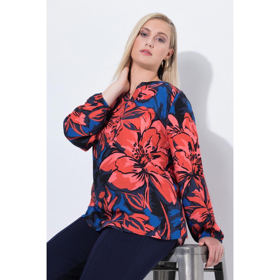 Ulla Popken Tunica Fiori Linea A Scollo a Tunica Maniche Lunghe  