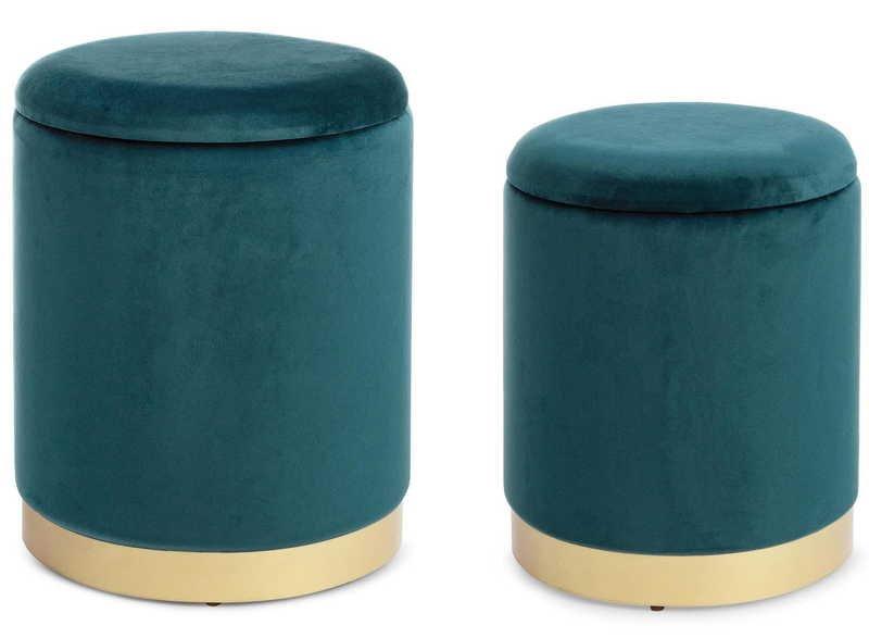 mutoni Tabouret Polina turquoise avec espace de rangement (lot de 2)  