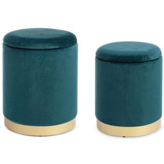 mutoni Tabouret Polina turquoise avec espace de rangement (lot de 2)  