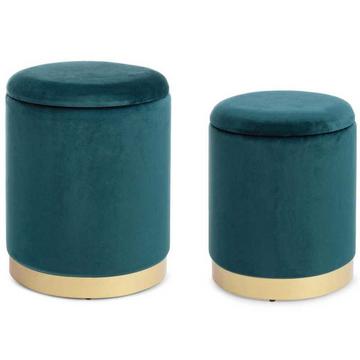 Tabouret Polina turquoise avec espace de rangement (lot de 2)