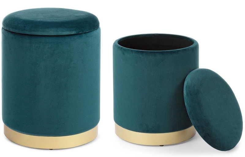 mutoni Tabouret Polina turquoise avec espace de rangement (lot de 2)  