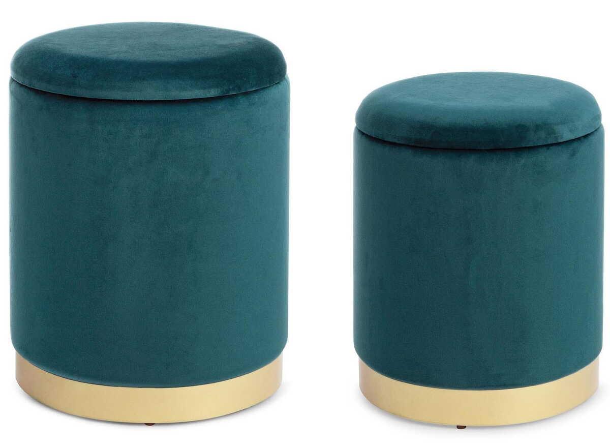 mutoni Tabouret Polina Turquoise avec espace de rangement (lot de 2)  