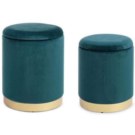 mutoni Tabouret Polina Turquoise avec espace de rangement (lot de 2)  