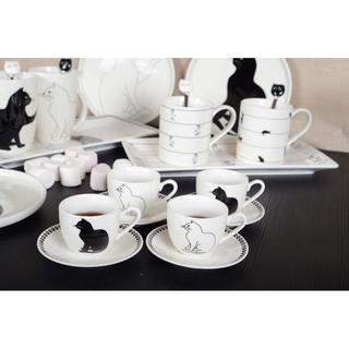 Aulica TASSES A CAFE AVEC SOUCOUPES CHAT NOIR ET BLANC - LOT DE 4  