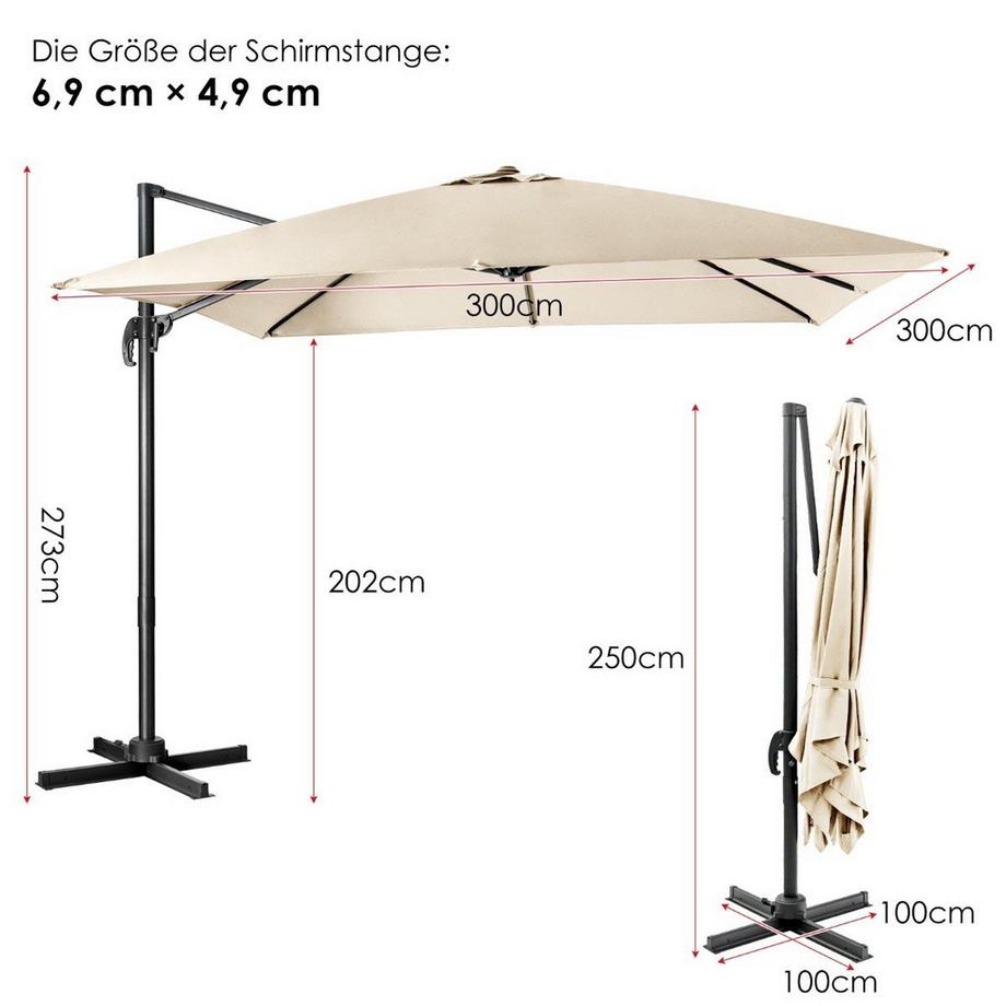 Northix Ombrellone con 3 posizioni di inclinazione per giardini, terrazze, bar, 300 x 300 x 273 cm, beige  
