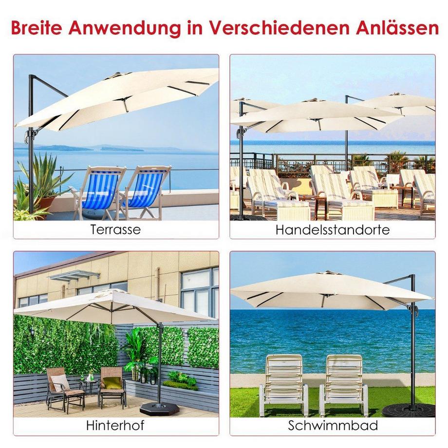 Northix Ombrellone con 3 posizioni di inclinazione per giardini, terrazze, bar, 300 x 300 x 273 cm, beige  