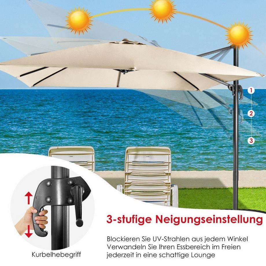Northix Ombrellone con 3 posizioni di inclinazione per giardini, terrazze, bar, 300 x 300 x 273 cm, beige  