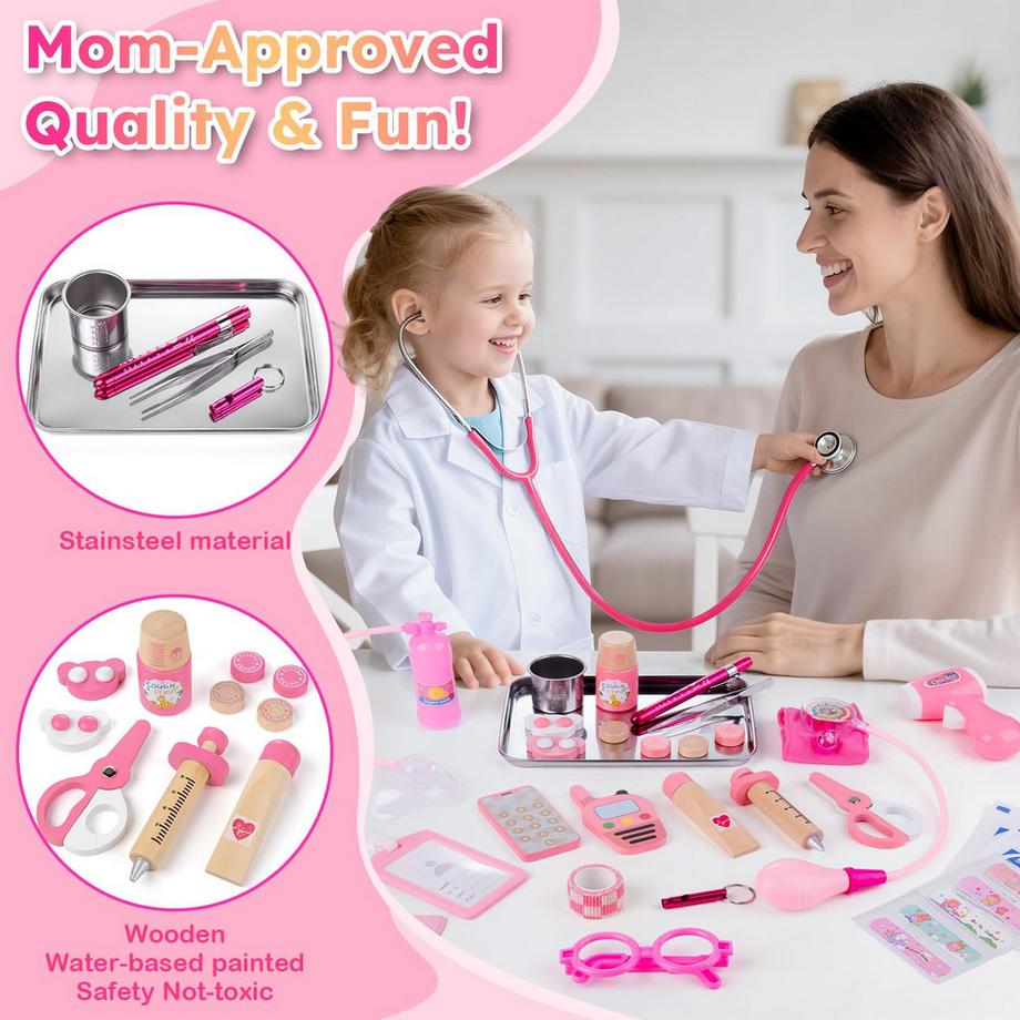 Activity-board  Kinder-Arztkoffer, 35-teiliger Arztkoffer mit echtem Stethoskop, Thermometer & Spritze, Arztkittel & Tragetasche 