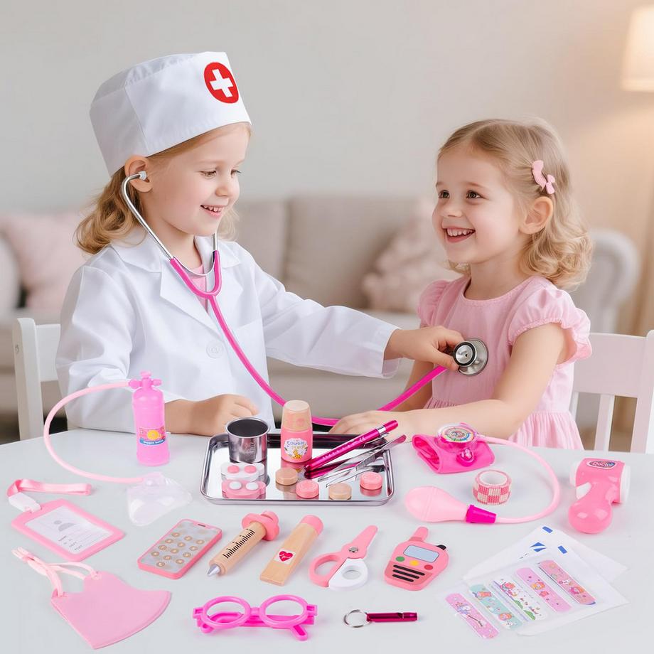 Activity-board  Kinder-Arztkoffer, 35-teiliger Arztkoffer mit echtem Stethoskop, Thermometer & Spritze, Arztkittel & Tragetasche 
