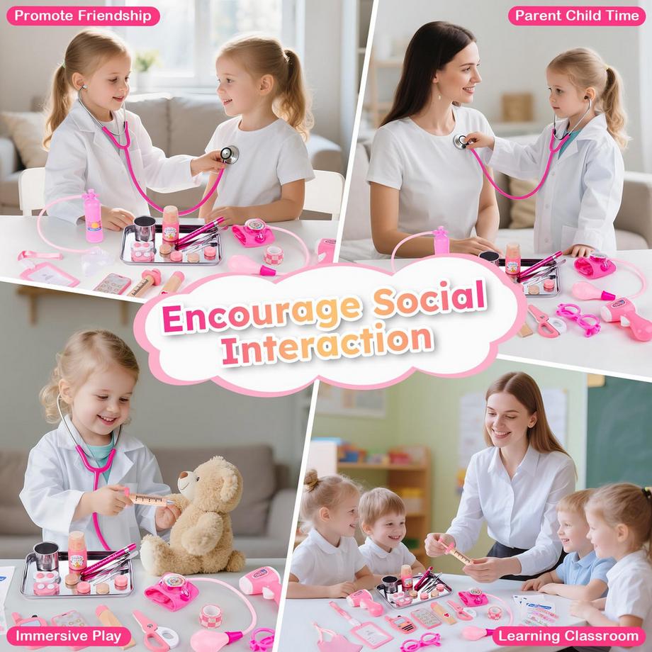 Activity-board  Kinder-Arztkoffer, 35-teiliger Arztkoffer mit echtem Stethoskop, Thermometer & Spritze, Arztkittel & Tragetasche 