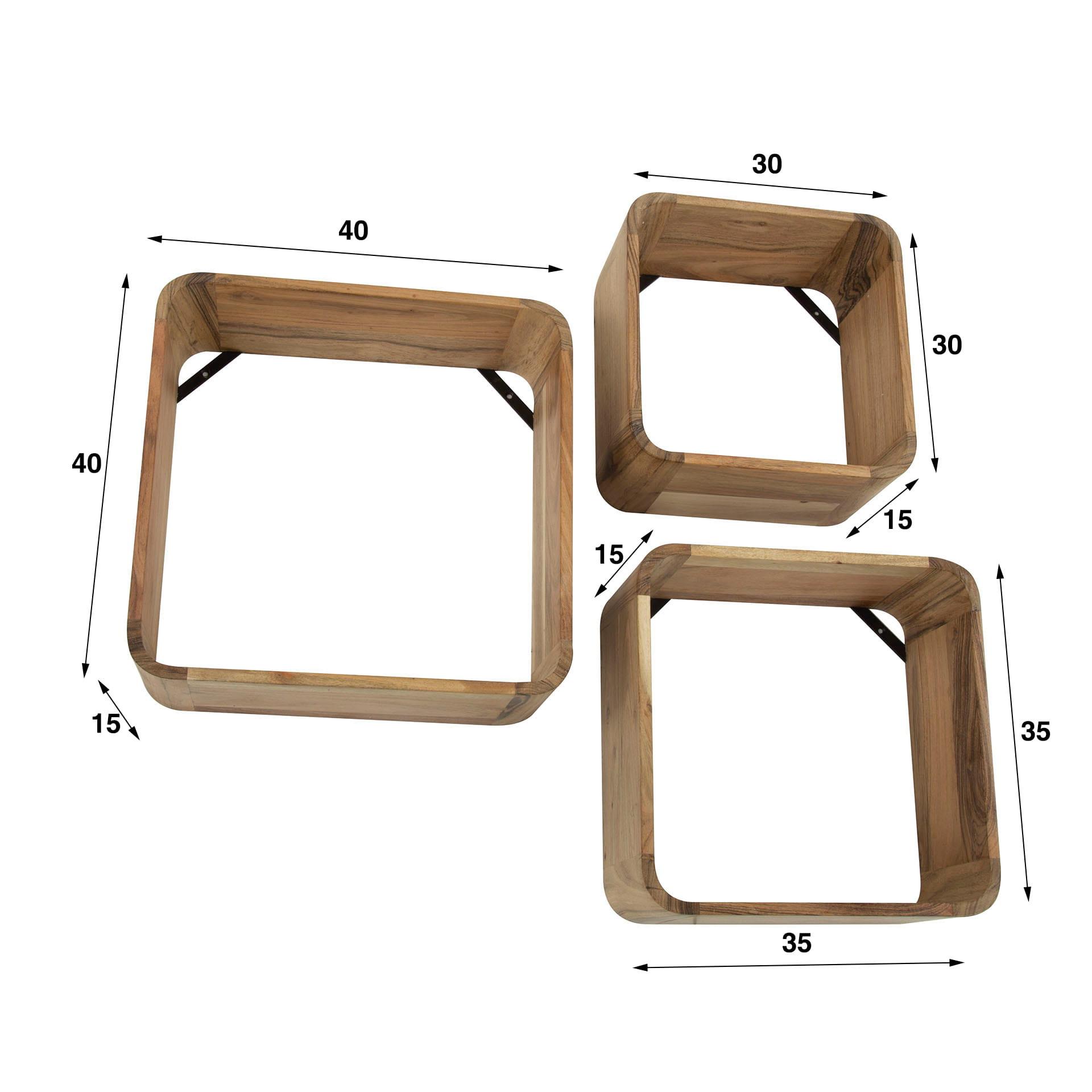 mutoni Mensola quadrata in acacia naturale (set da 3)  