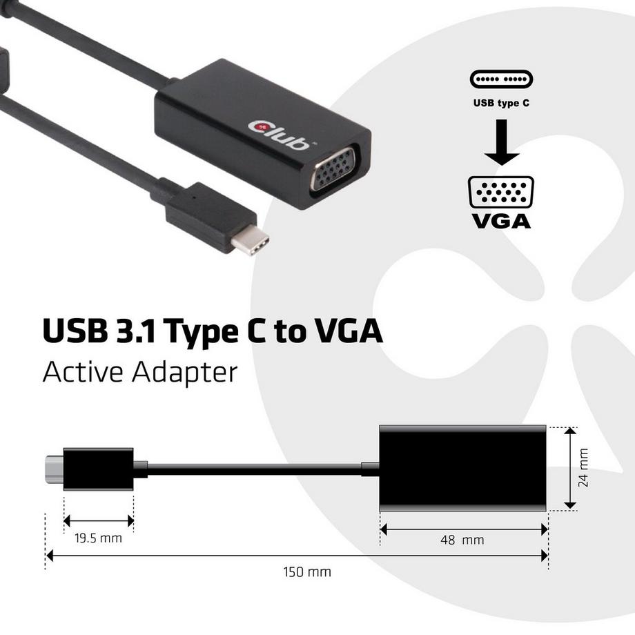 Club3D  CLUB3D USB 3.1 Type C to VGA Active Adapter 