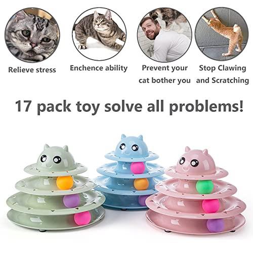 Alopini  17 Stück Katzenspielzeug Interaktives Katzenspielzeug für Innenkatzen 3 Schichttürme Rollenspuren Katzenreizspielzeug mit Feder 