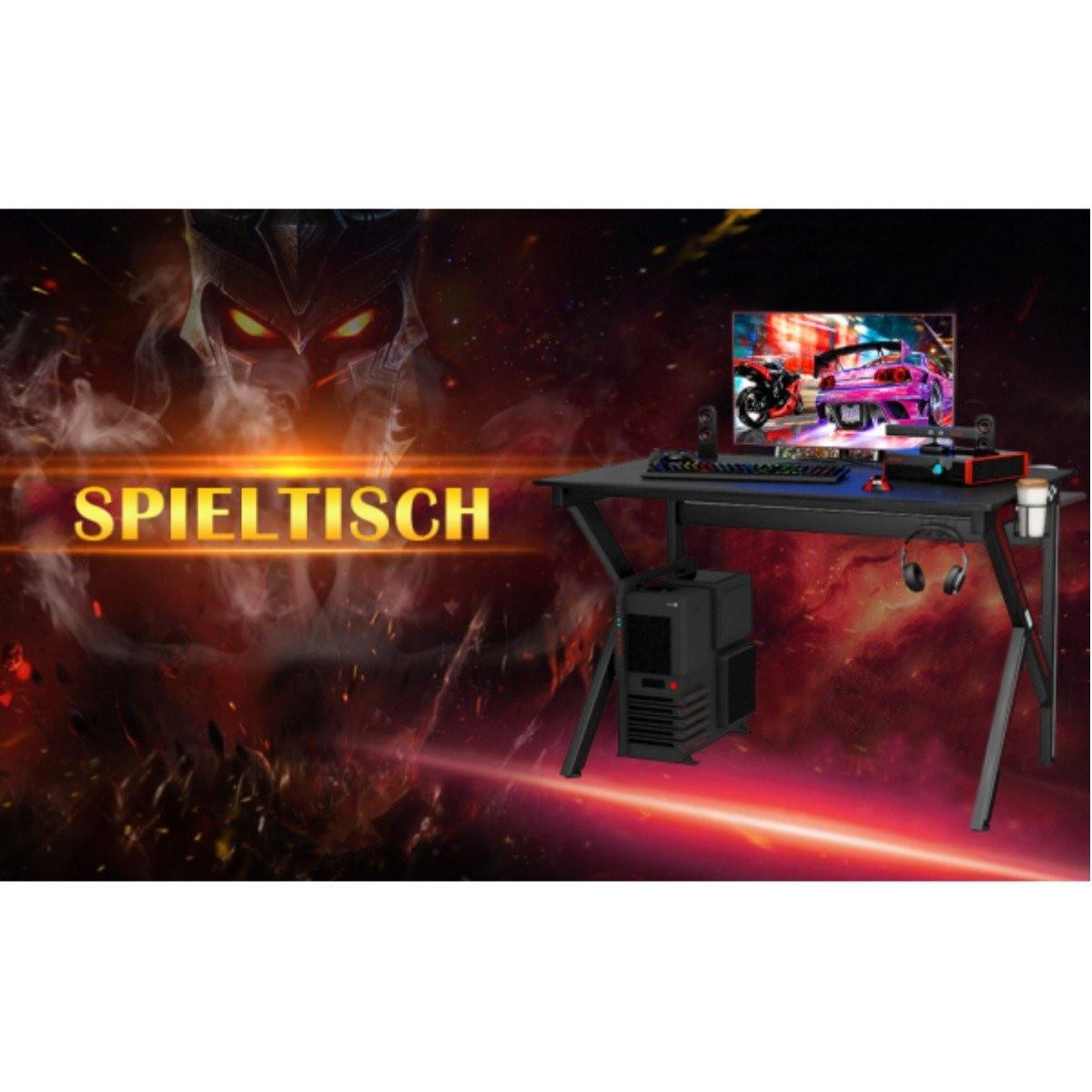 Northix Tavolo da gioco a forma di K con portabicchieri con gancio per cuffie e tavolo per computer ergonomico con gestione dei cavi nero  