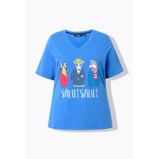 Ulla Popken  T-shirt dal taglio svasato con animali, scollo a V e mezze maniche 