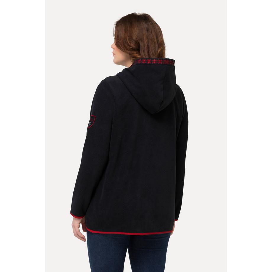 Ulla Popken Trachten Fleecejacke Kapuze Zierstickerei Langarm  