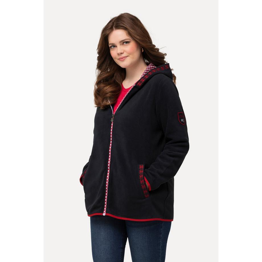 Ulla Popken Trachten Fleecejacke Kapuze Zierstickerei Langarm  