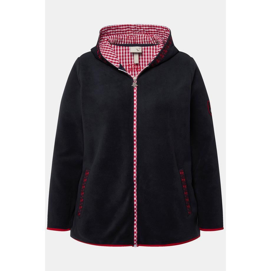Ulla Popken Trachten Fleecejacke Kapuze Zierstickerei Langarm  