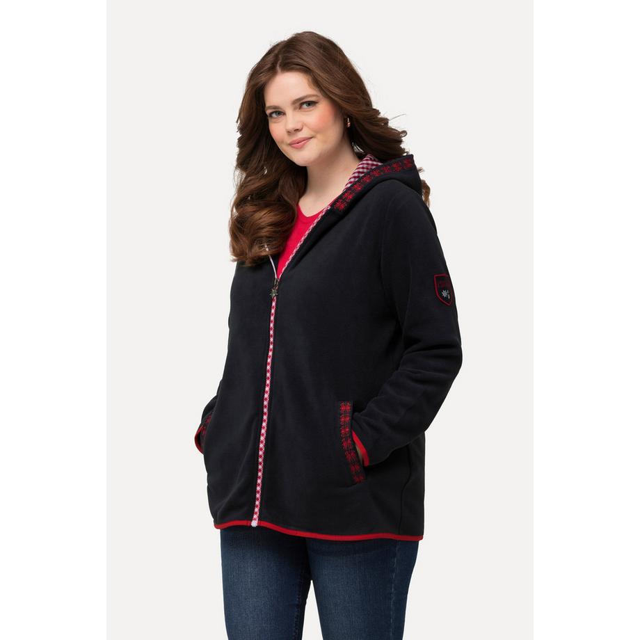 Ulla Popken Trachten Fleecejacke Kapuze Zierstickerei Langarm  