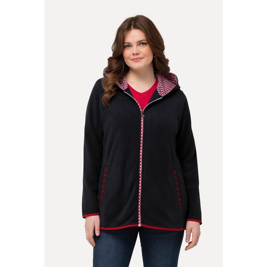 Ulla Popken Trachten Fleecejacke Kapuze Zierstickerei Langarm  