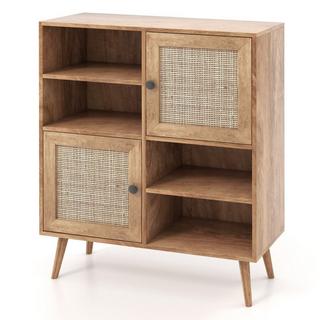 B2X Sideboard Schrank aus Holz Kommode mit 4 Fächern & 2 Türen Anrichteschrank Rattan  