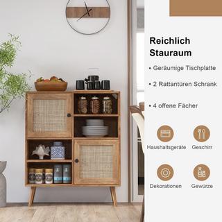 B2X Sideboard Schrank aus Holz Kommode mit 4 Fächern & 2 Türen Anrichteschrank Rattan  