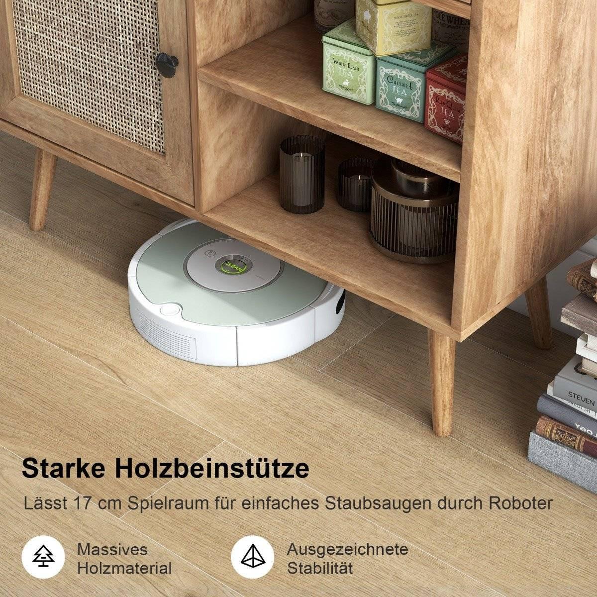 B2X Sideboard Schrank aus Holz Kommode mit 4 Fächern & 2 Türen Anrichteschrank Rattan  