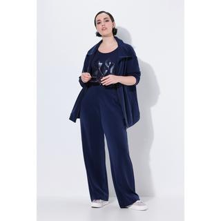 Ulla Popken Pantaloni di Felpa Gamba Larga Dritta Nervature Cintura Elastica  