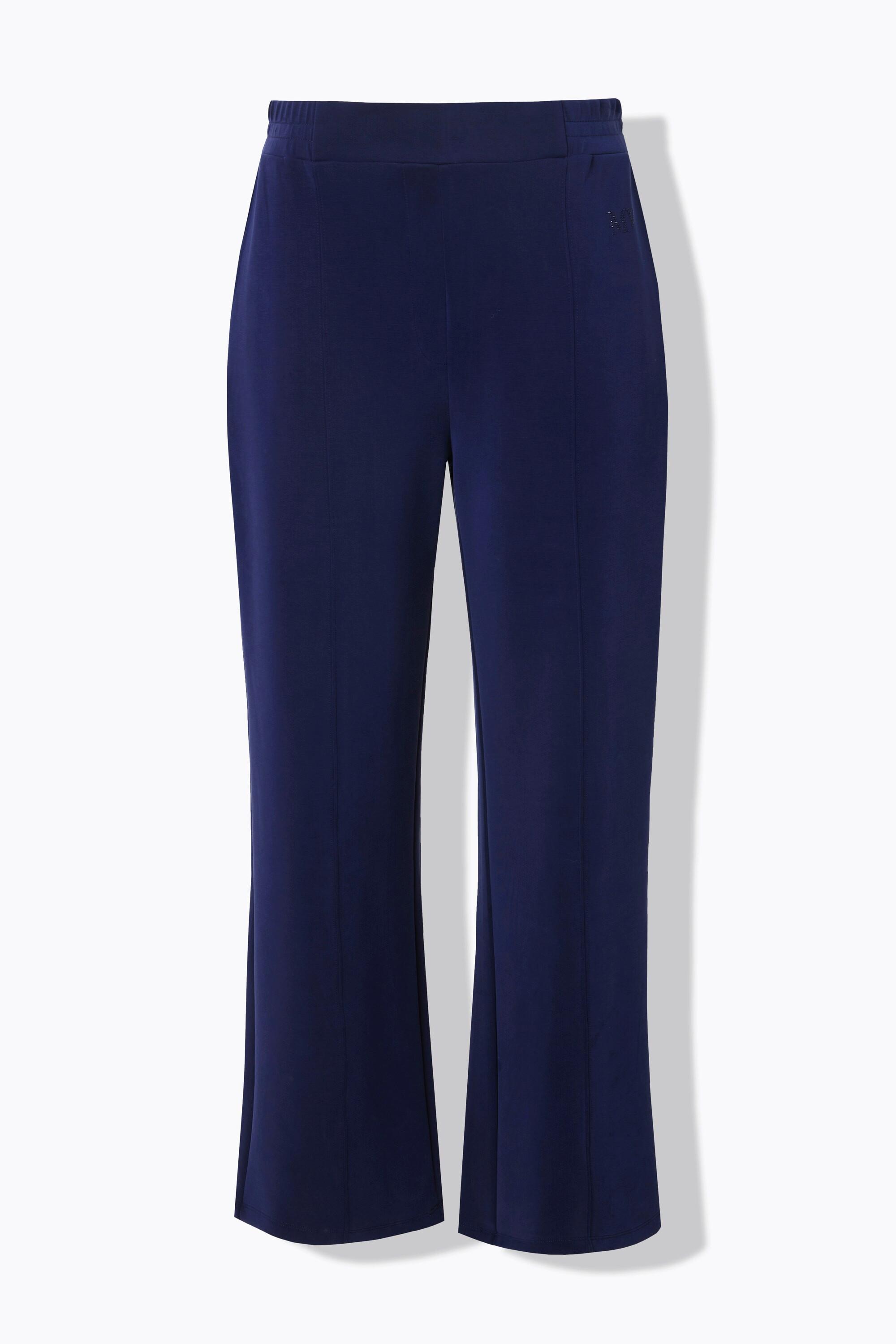 Ulla Popken Pantaloni di Felpa Gamba Larga Dritta Nervature Cintura Elastica  