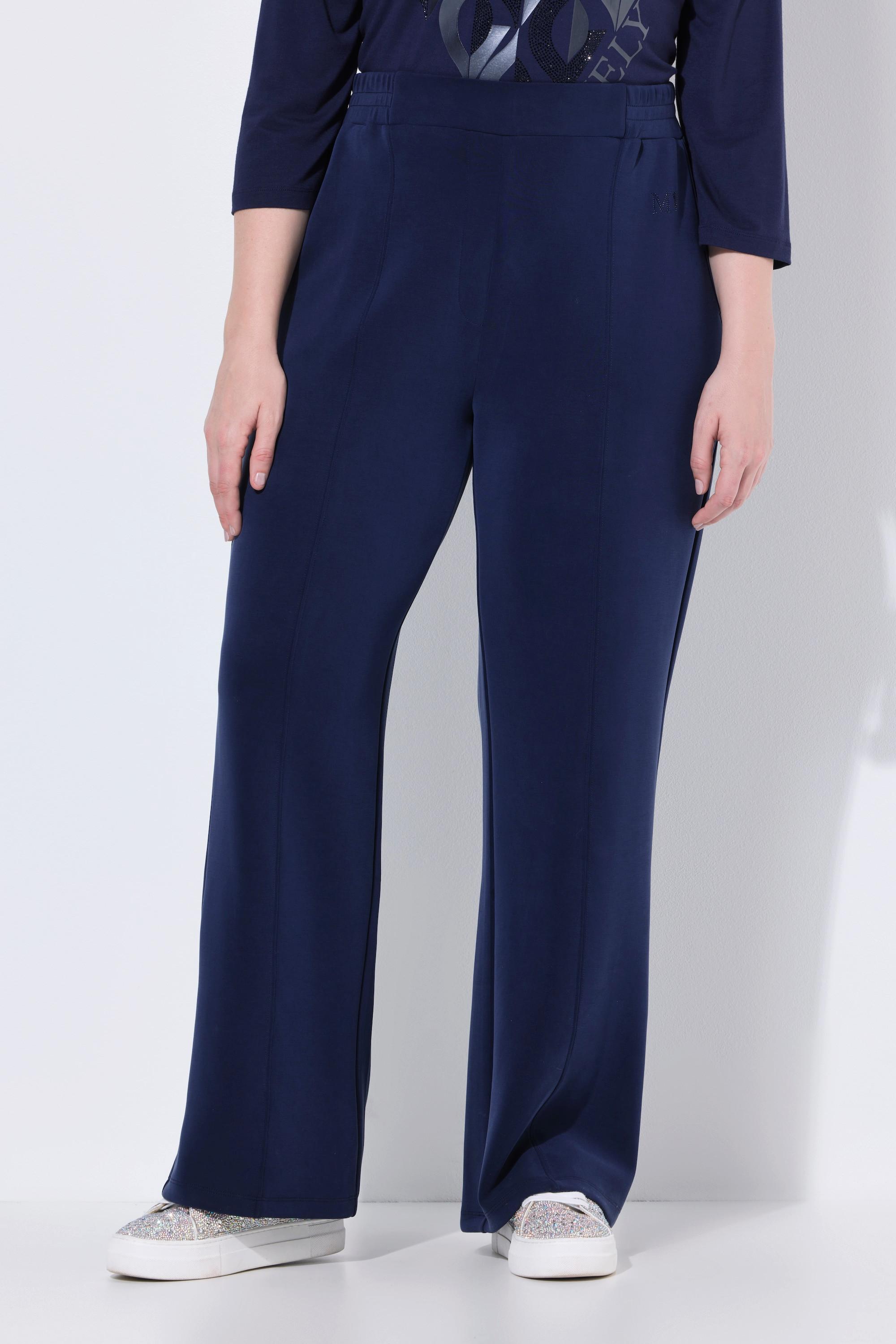 Ulla Popken Pantaloni di Felpa Gamba Larga Dritta Nervature Cintura Elastica  