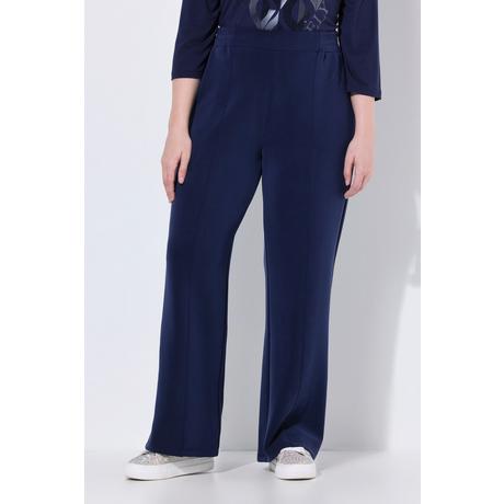 Ulla Popken Pantaloni di Felpa Gamba Larga Dritta Nervature Cintura Elastica  