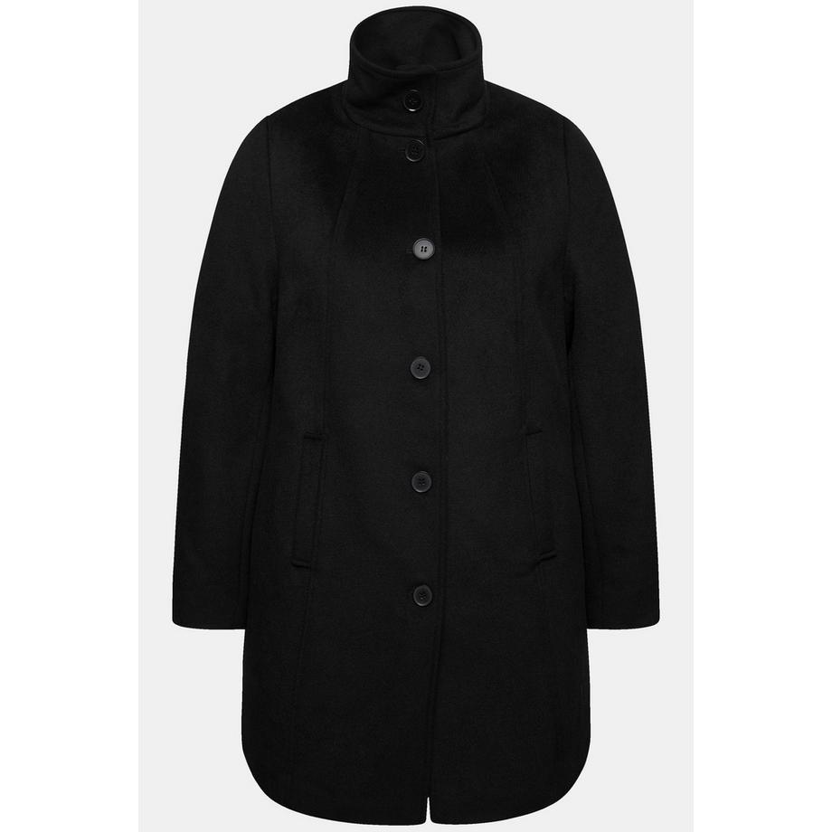 Ulla Popken Cappotto Corto Misto Lana Collo Alto Cuciture Decorative  