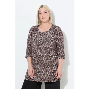 T-shirt long décolleté rond et manches 3/4, coupe évasée