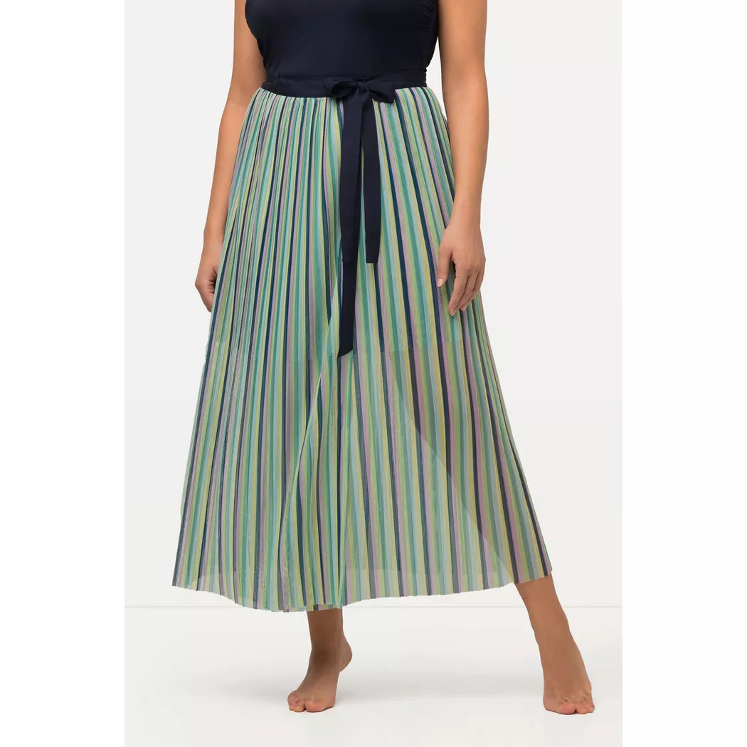 Ulla Popken - Wickelrock, Streifen, Mesh, Bindeband, für Damen, Blau, Größe 58-62