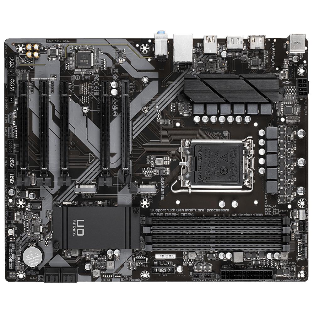Gigabyte  B760 DS3H DDR4 Motherboard - Unterstützt Intel Core 14. Generation CPUs, 18+2+1 Phasen Digital VRM, bis zu 5333MHz DDR4 (OC), 2xPCIe 4.0 M.2, GbE LAN, USB 3.2 Gen 2 