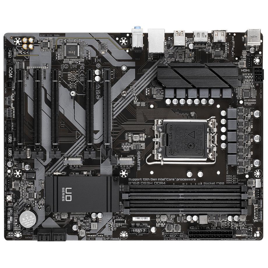 Gigabyte  B760 DS3H DDR4 Motherboard - Unterstützt Intel Core 14. Generation CPUs, 18+2+1 Phasen Digital VRM, bis zu 5333MHz DDR4 (OC), 2xPCIe 4.0 M.2, GbE LAN, USB 3.2 Gen 2 