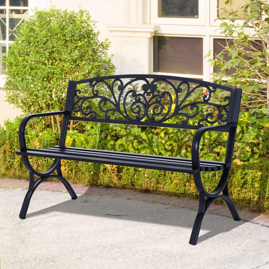 Northio Gartenbank Metall Sitzbank, 2-Sitzer, Schwarz, 127X60X85 Cm  
