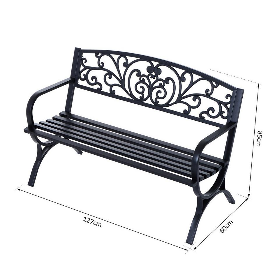 Northio Gartenbank Metall Sitzbank, 2-Sitzer, Schwarz, 127X60X85 Cm  