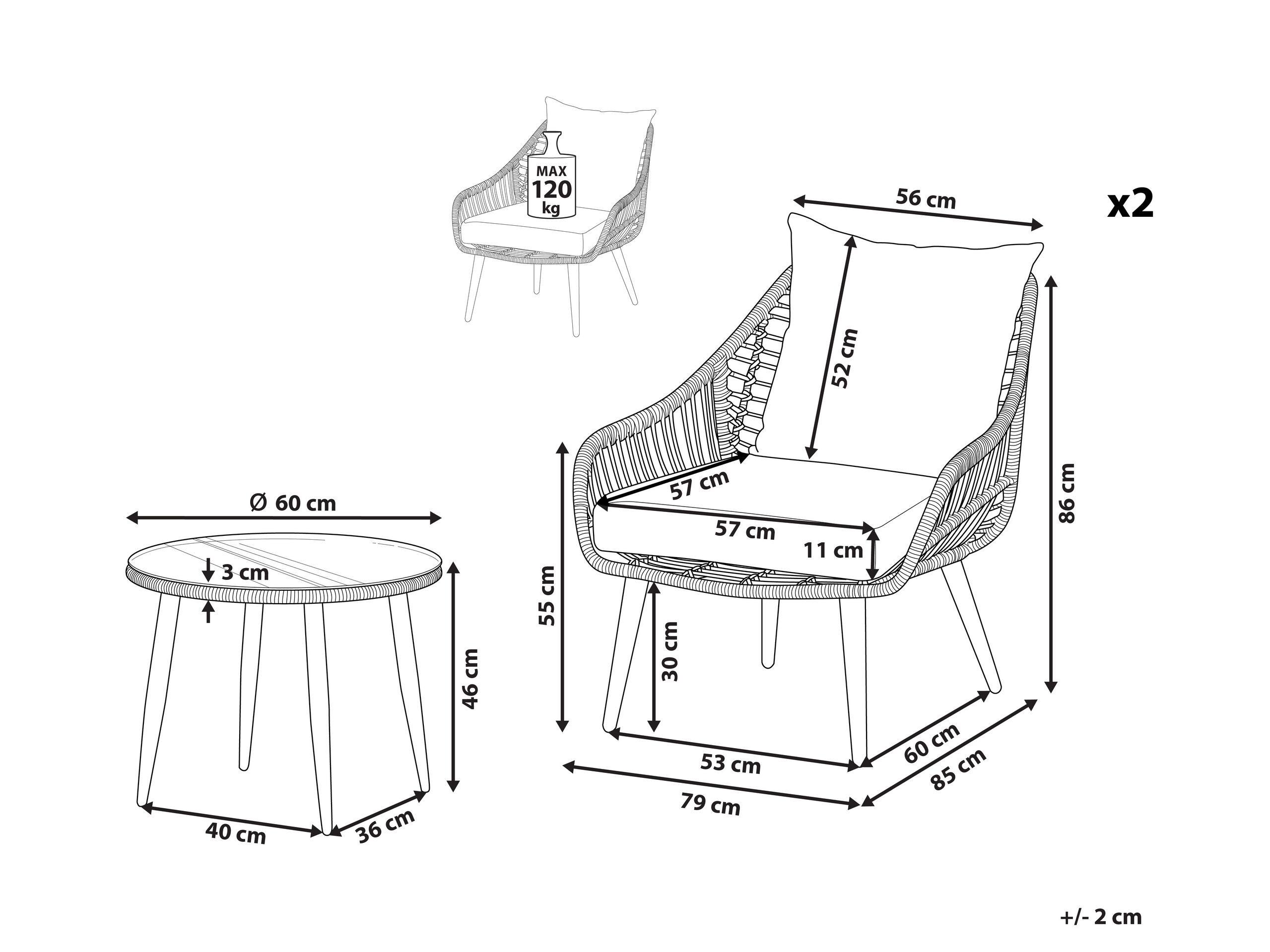 Beliani Set bistrot en Rattan sintetico Retrò LAURETO  