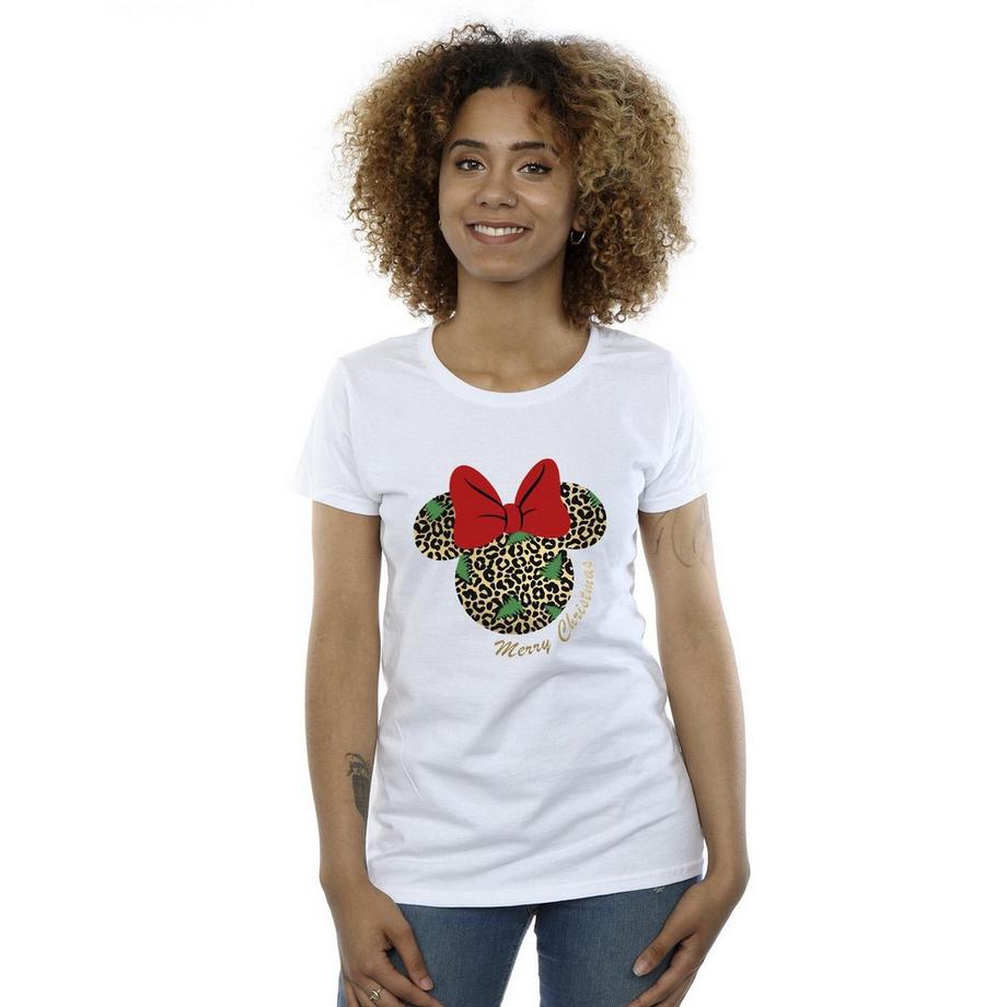 Disney Minnie Mouse Merry Christmas T-Shirt Stampa Leopardata  