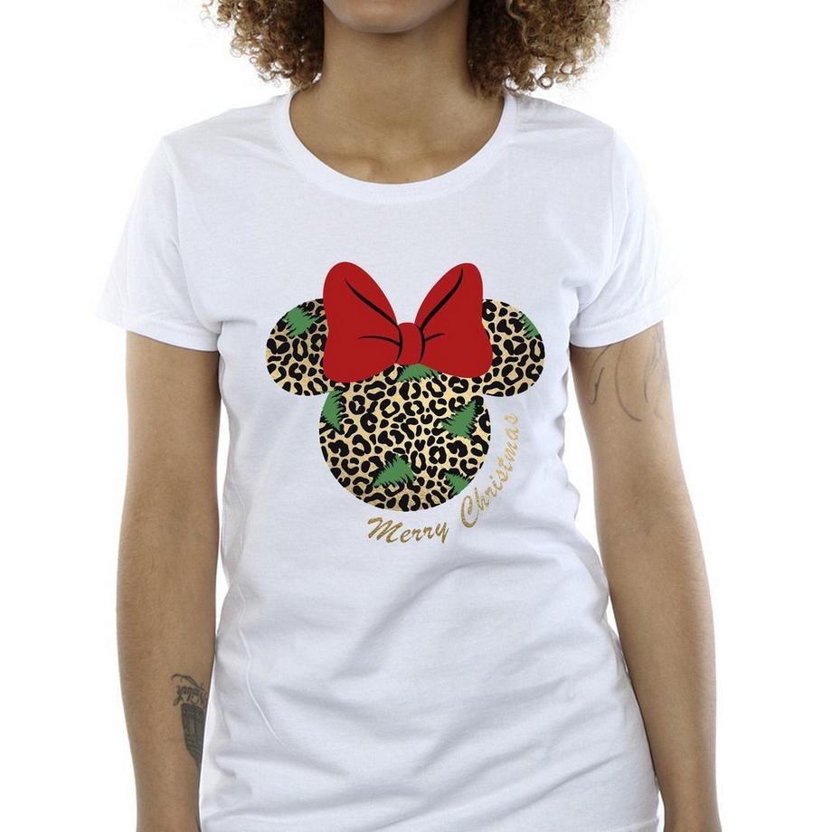 Disney Minnie Mouse Merry Christmas T-Shirt Stampa Leopardata  