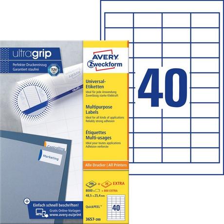 Avery-Zweckform Avery Zweckform Universal-Etiketten, A4 mit ultragrip, 48.5 x 25.4 mm, 220 Bogen/8.80 Etiketten  