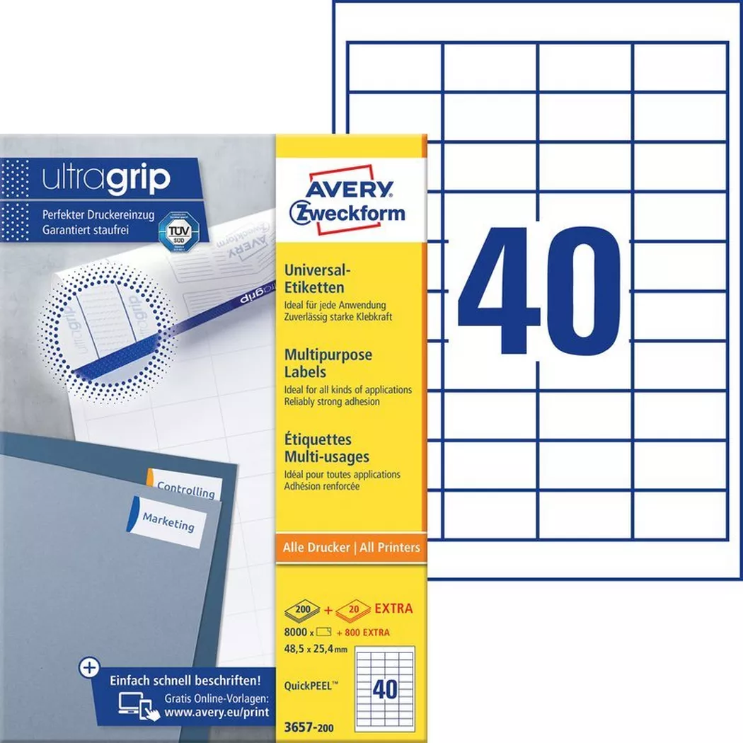 Avery-Zweckform – AVERY ZWECKFORM Etiketten 48,5×25,4mm, 8800 Stk., One Size, Weiss