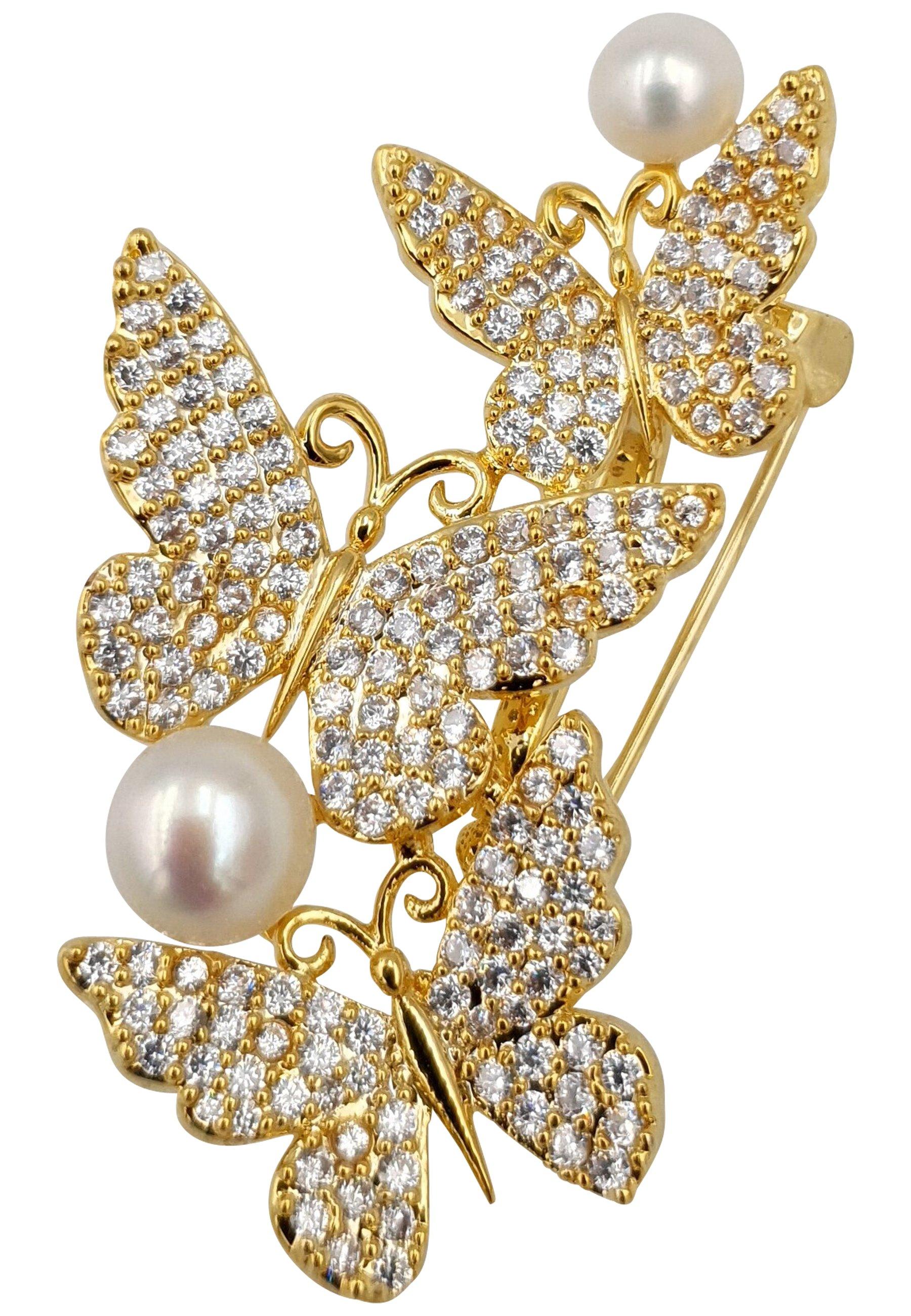 Broche Papillon Vintage Femme - Pierres Vertes Clair Et Foncé - Métal Doré - Occasion