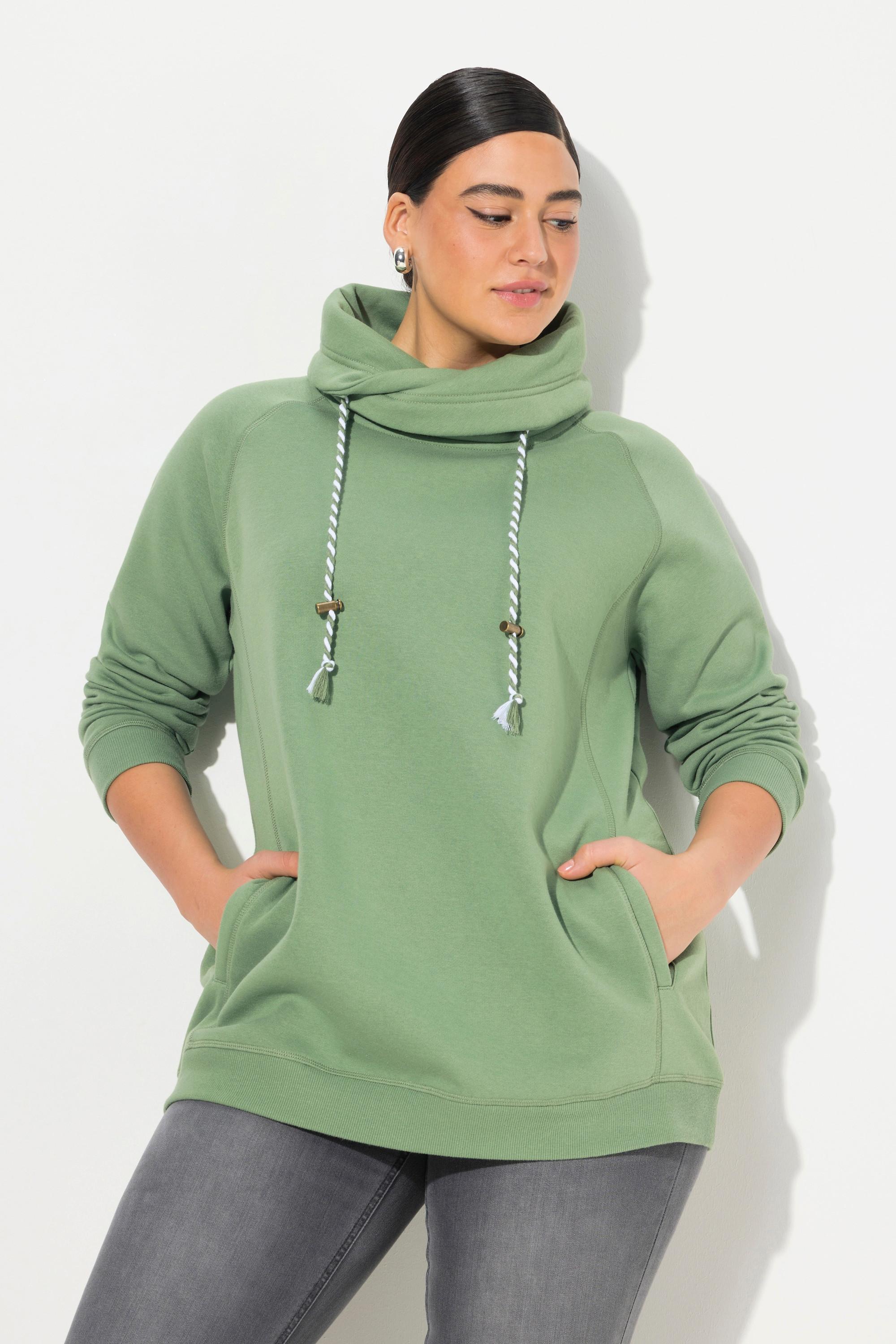 Ulla Popken Felpa Collo Alto Ampio Tasche Maniche Lunghe Raglan  