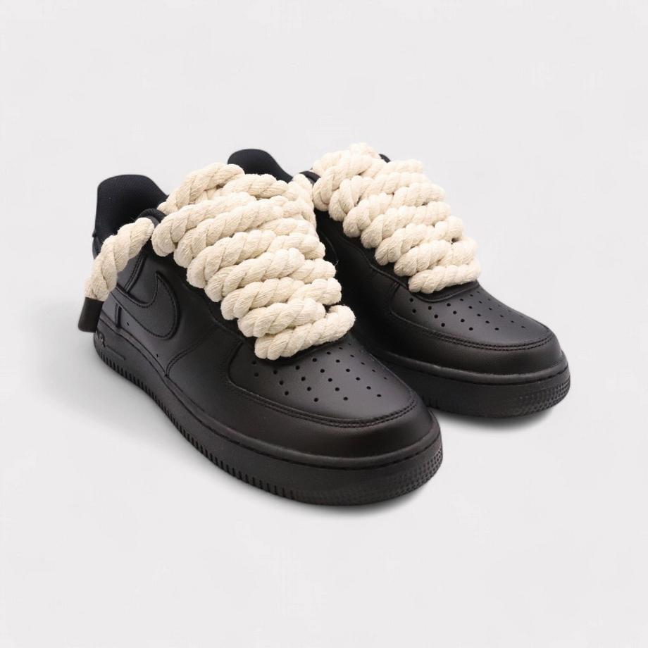 NIKE Air Force 1 Black Rope Lace Sneakers  