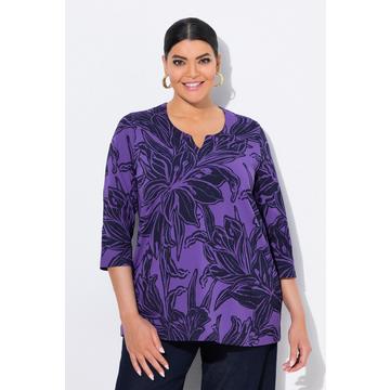 Shirt, Blätter, A-Linie, Tunika-Ausschnitt, 3/4-Arm